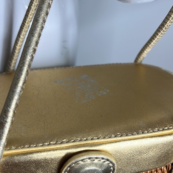 Elliot Lucca Tightly Woven Straw and Gold Leather Small Structured Basket Bag - Picture 5 of 10